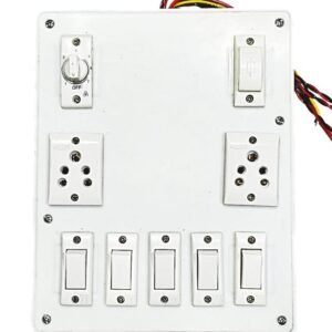 8/10 heavy-duty electric board with built-in fan regulator, multiple switches and sockets, durable body, fully wired for home and office use.