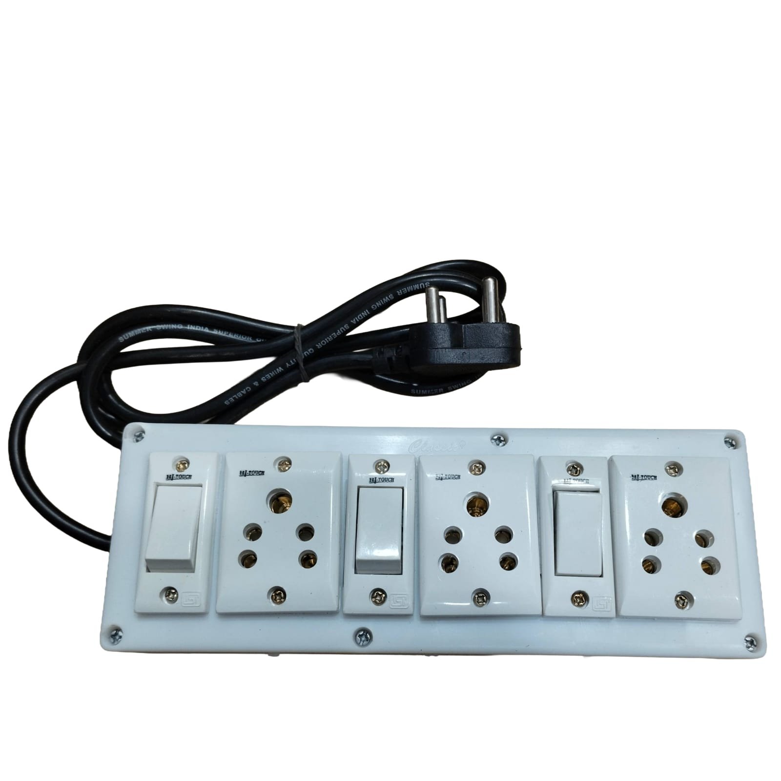 Power Strip with 3 Sockets and 3 Individual Switches, Universal Extension Board for Home and Office, White Electrical Board with Long Black Cable